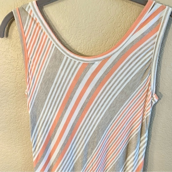 Calvin Klein Dress Sz 6 T-Shirt Dress Midi Striped Peach Grey Sleeveless - Picture 11 of 14